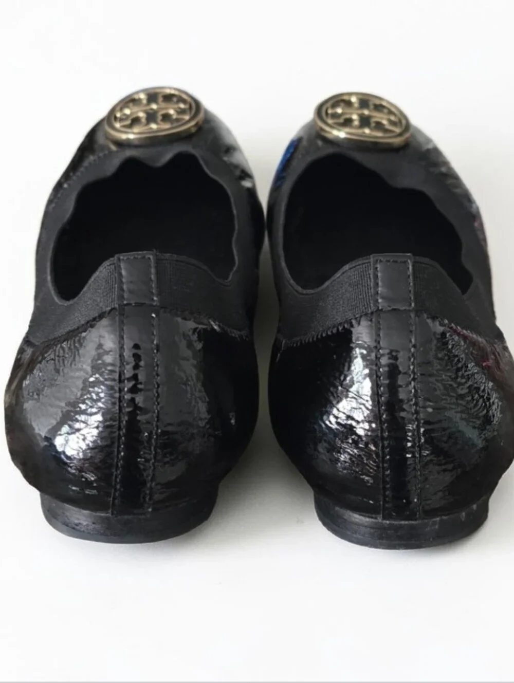 TORY BURCH Caroline Black Patent Leather Logo Detail Ballet Flats! Size 8M